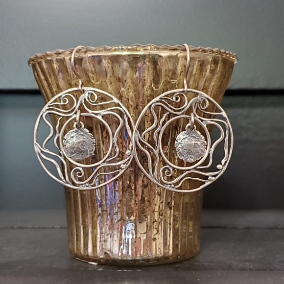 ⬇️Silpada 925 Silver Swirl Disc Dangle Earrings Vintage RARE ⬇️ - Picture 4 of 10